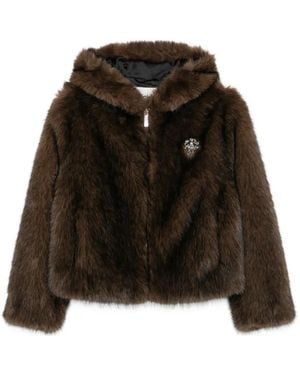 Maje Hooded Faux-Fur Coat - Black