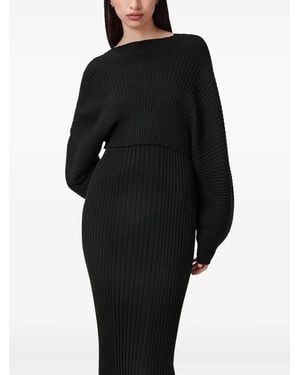 AllSaints Minori Ribbed Midi Dress - Black