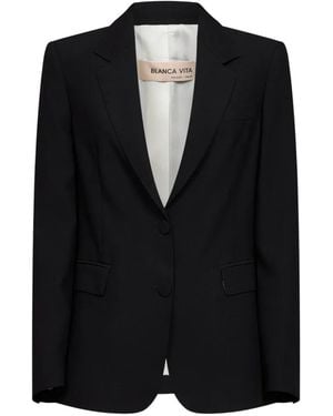 Blanca Vita Single-Breasted Structured-Shoulder Blazer - Black