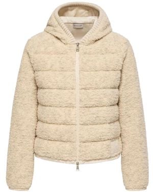 Moncler Fleece-Texture Logo-Patch Puffer Jacket - Natural