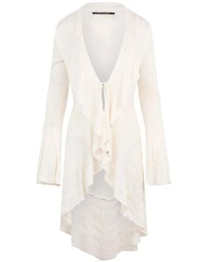 Roberto Cavalli Ruffled-Trim Flared-Sleeve Cardigan - White