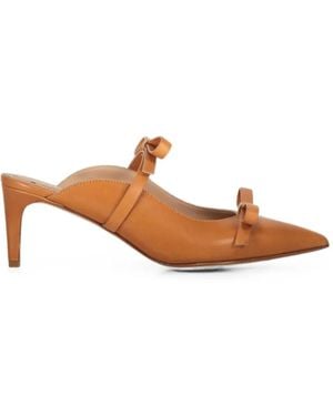 Red(V) Bow-Detail Pointed-Toe Mules - Brown