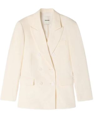 Sandro Double-Breasted Blazer - Natural
