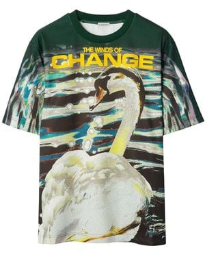 Burberry T-shirt in tessuto sintetico con stampa cigno - Multicolore