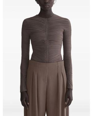 Mugler Gathered Long-Sleeve T-Shirt - Brown