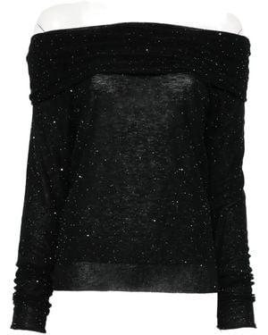 Roberto Collina Sequin-embellished Off-shoulder Wool Top - ブラック