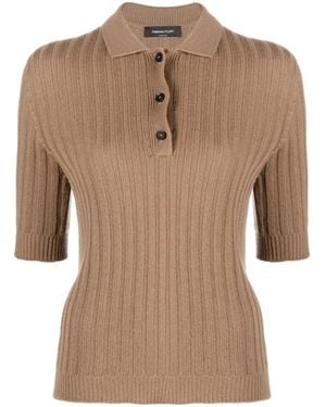 Fabiana Filippi Ribbed-Knit Cashmere Polo Top - Brown