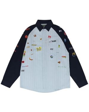 DENIM TEARS Patch-Detail Striped Shirt - Blue