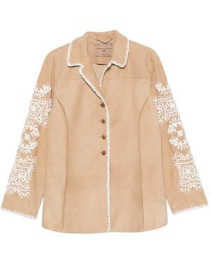 Ermanno Scervino Embroidered Whipstitch-Trim Jacket - Natural