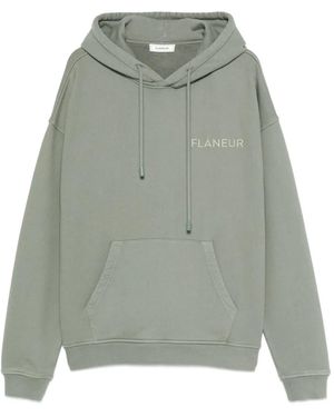 flâneur Logo-Embroidered Hoodie - Grey
