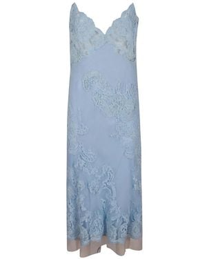 Ermanno Scervino Lace-Panelled Midi Slip Dress - Blue