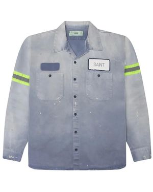 SAINT Mxxxxxx Camiseta Con Parche Del Logo Y Efecto Envejecido - Azul