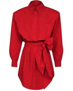 Alexandre Vauthier Tie-Waist Button-Shirt Mini Dress - Red