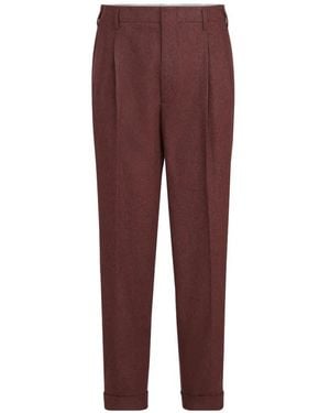 Brunello Cucinelli Virgin Wool And Cashmere Flannel Trousers With Double Pleats - Purple