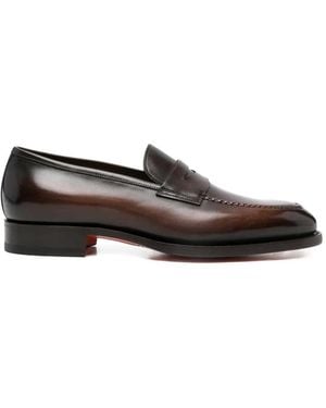 Santoni T50 Penny-Detail Loafers - Marron
