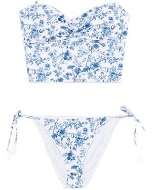 DAZE DAYZ Floral-Print Bandeau Bikini - Blue