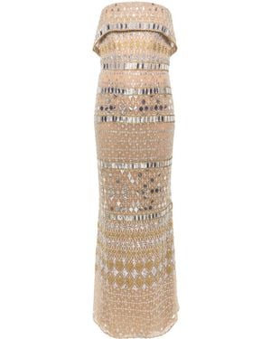Elie Saab ビーズトリム ストラップレス ドレス - ナチュラル