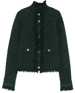 Liu Jo Ruffled Bouclé-Knit Cardigan - Green
