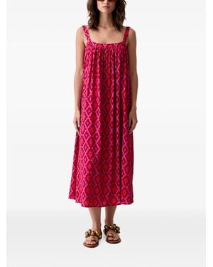 Benetton Geometric-Print Tie-Back Maxi Dress - Red