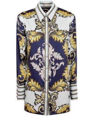 Alice + Olivia Baroque-Print Button-Down Shirt - Blue