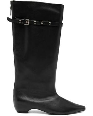 Low Classic Buckle-Detail Leather Boots - Black