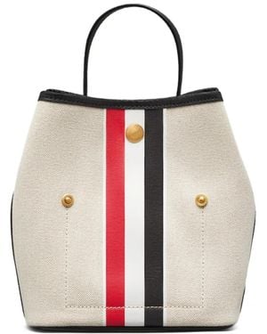 Thom Browne Rwb Stripe Bucket Tote Bag - White
