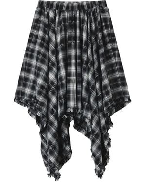 B+ AB Plaid Fringed Midi Skirt - Black