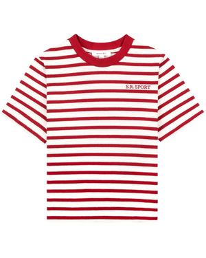 Sporty & Rich Logo-Embroidered Striped T-Shirt