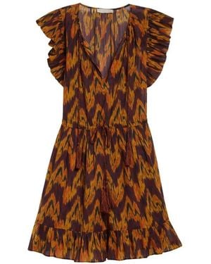 Ulla Johnson Ikat-Print Ruffled Dress - Brown