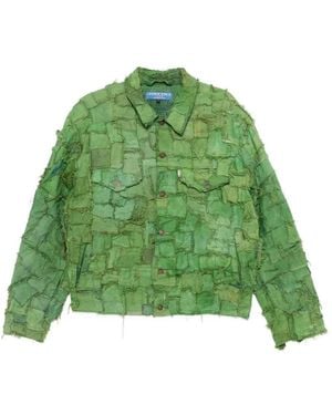 INNOCENCE NYC Square-Patchwork Distressed Denim Jacket - Green