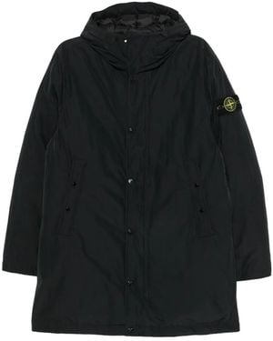 Stone Island Parka Con Capucha Y Parche Del Logo - Negro