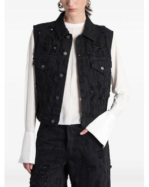 Haikure Ryder Bull Destroy Denim Gilet - Black