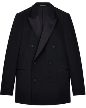 Emporio Armani Tailored Double-Breasted Blazer With Satin Peak Lapels - Blue
