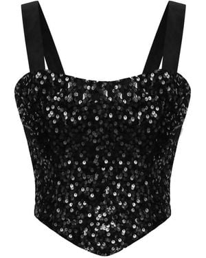 POST MERIDIEM Sequin-Embellished Corset Top - Black