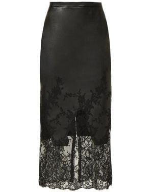 Costarellos Asha Lace Leather Pencil Midi Skirt - Black
