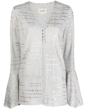 Bambah Metallic-Print V-Neck Blouse - Grey