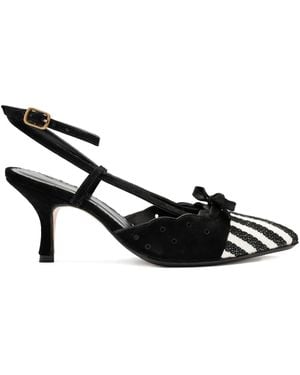 Sarah Chofakian 55Mm Bow-Detail Striped Court Shoes - Black