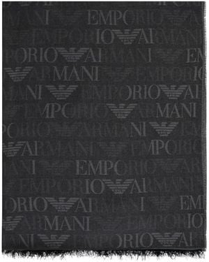 Emporio Armani Jacquard-Pattern Scarf - Black