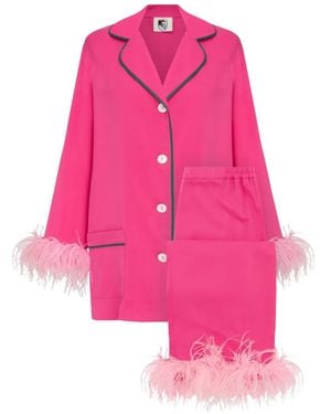 Sleeper Party Feather-Trim Pajamas - Pink