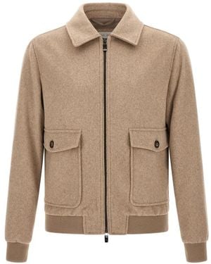 Pal Zileri Zip-Up Patch-Pocket Bomber Jacket - Natural