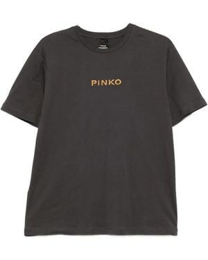 Pinko Logo-Print Rhinestone-Embellished T-Shirt - Black