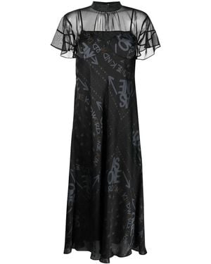 Sacai Logo Print Semi-Sheer Dress - Black