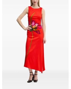 Desigual Orchid-Print Asymmetrical Dress - Red