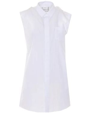 Sacai Tulle-Panelled Sleeveless Dress - White