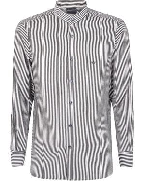 Emporio Armani Striped Mandarin-Collar Shirt - Grey