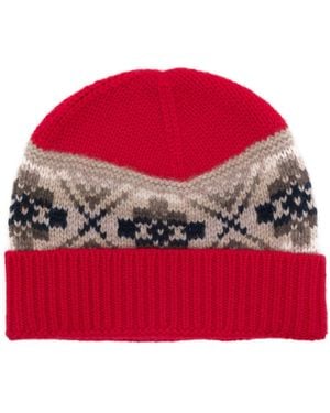 Eric Bompard Fair Isle Beanie Hat - Red