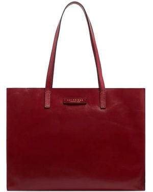 The Bridge Logo-Plaque Leather Tote Bag - Red