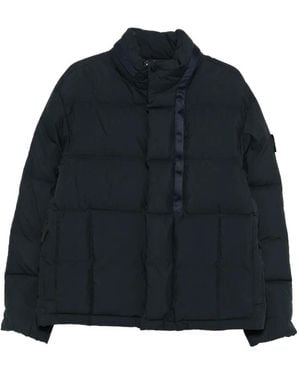 Stone Island Quilted Logo-Patch Coat - Blue