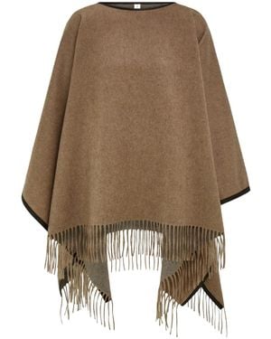 Ferragamo Fringe Leather Trim Cape - Natural