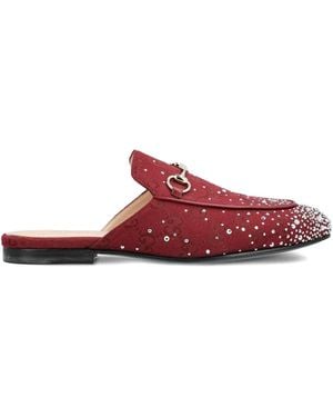 Gucci Crystal Horsebit Princetown Mules - Red